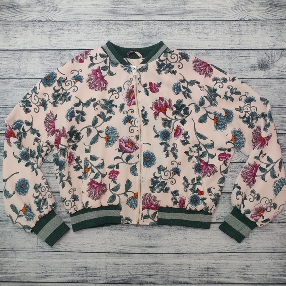 Cotton On Jackets & Blazers - Cotton On pink floral zip-up bomber jacket